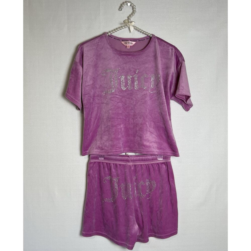 JUICY COUTURE Velour 2-piece PJ Set Shorts Velour Lavender/ Purple Size Small